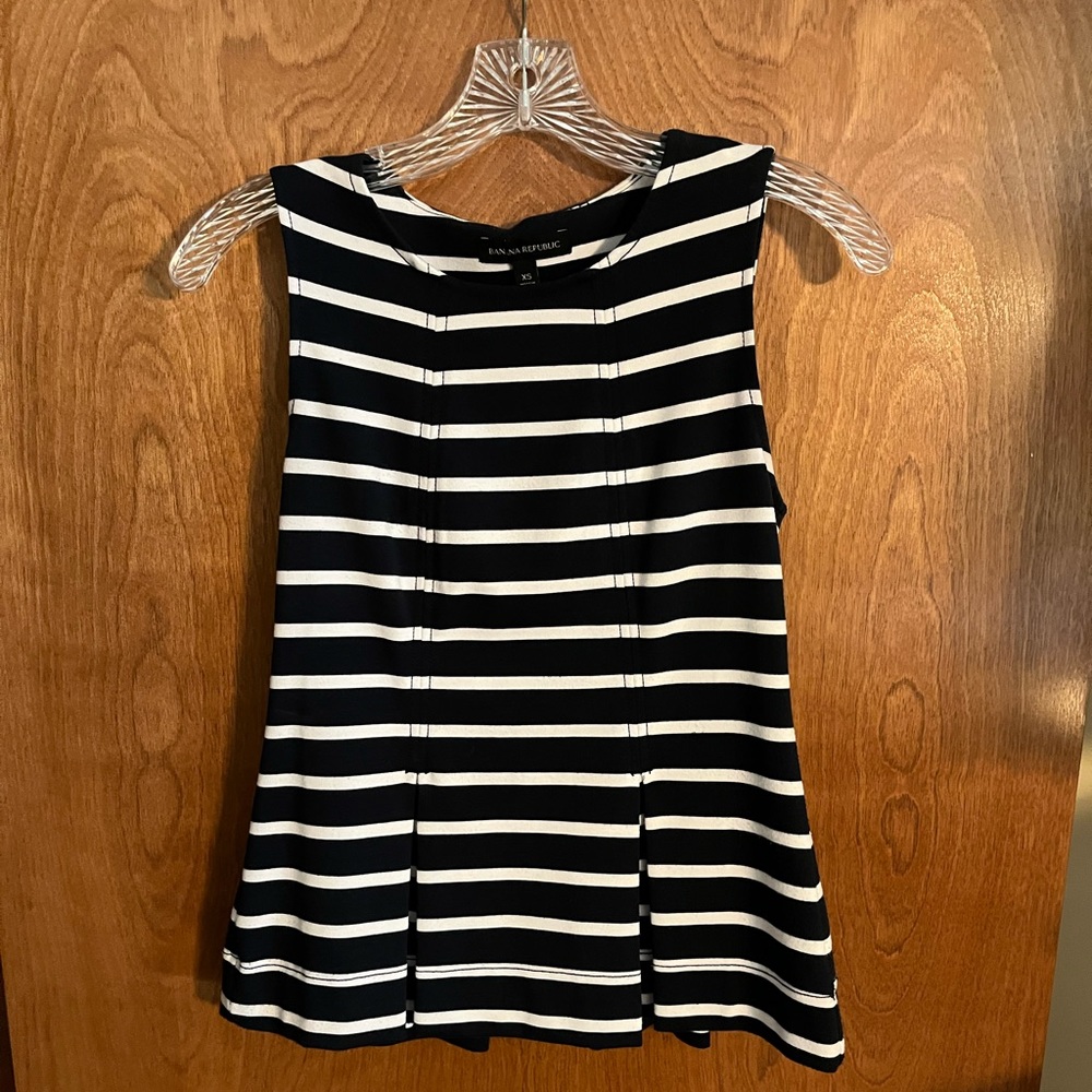 Banana Republic Navy & White Striped Peplum Top, Size XS